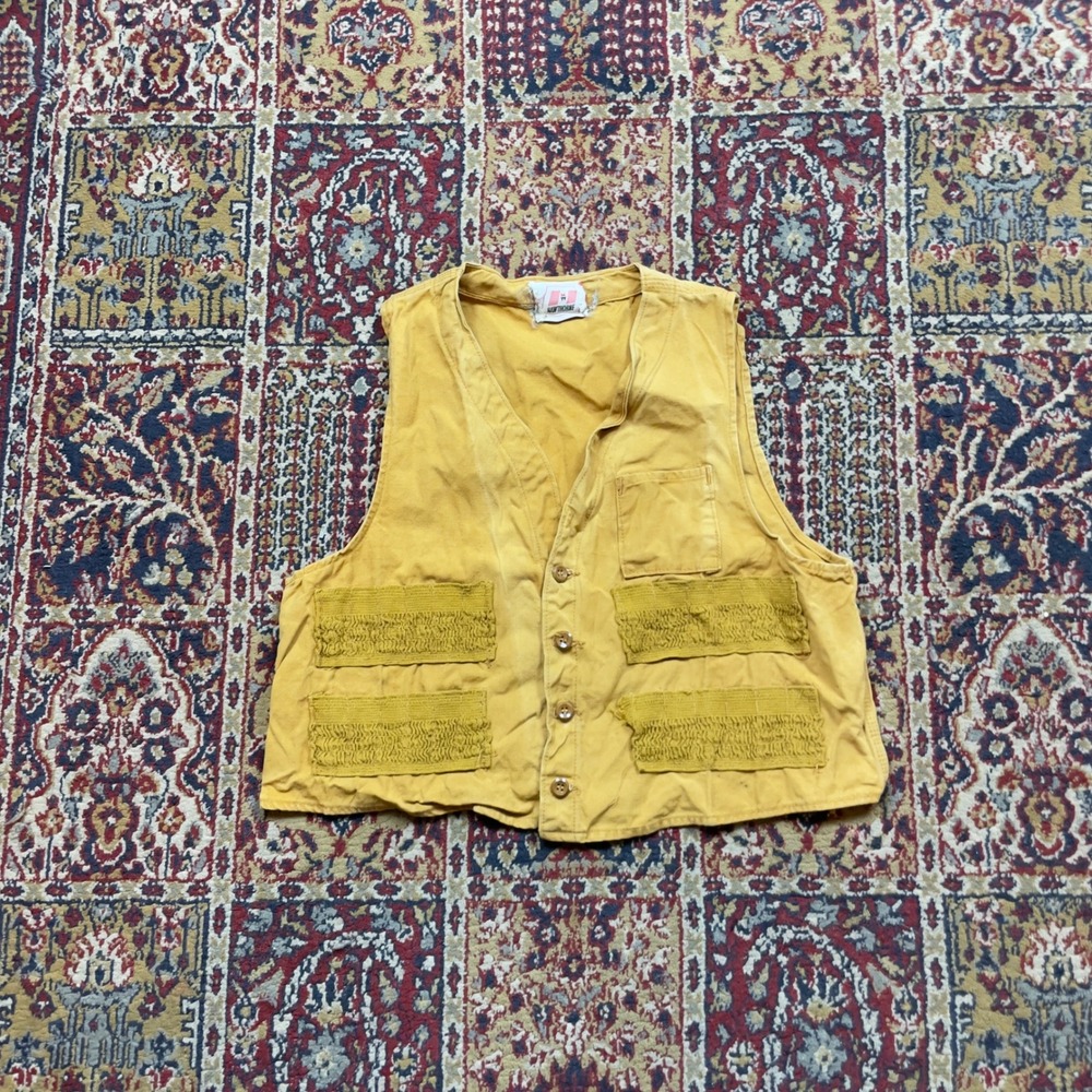 VTG 60s 70s Hawthorne Canvas Hunting Vest Mustard Yellow Utility Shell S USA‎